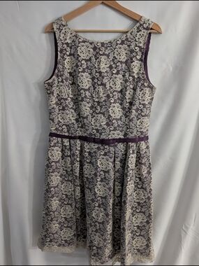 Gabby Skye Purple Dress with Cream Lace Overlay